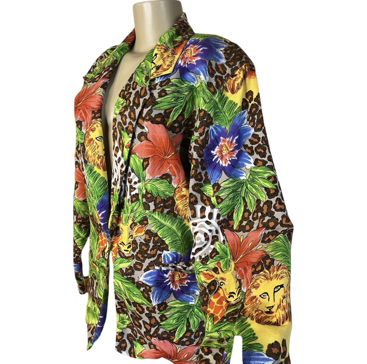 Vintage 80s Adolfo International Watercolor Jungle Theme Blazer