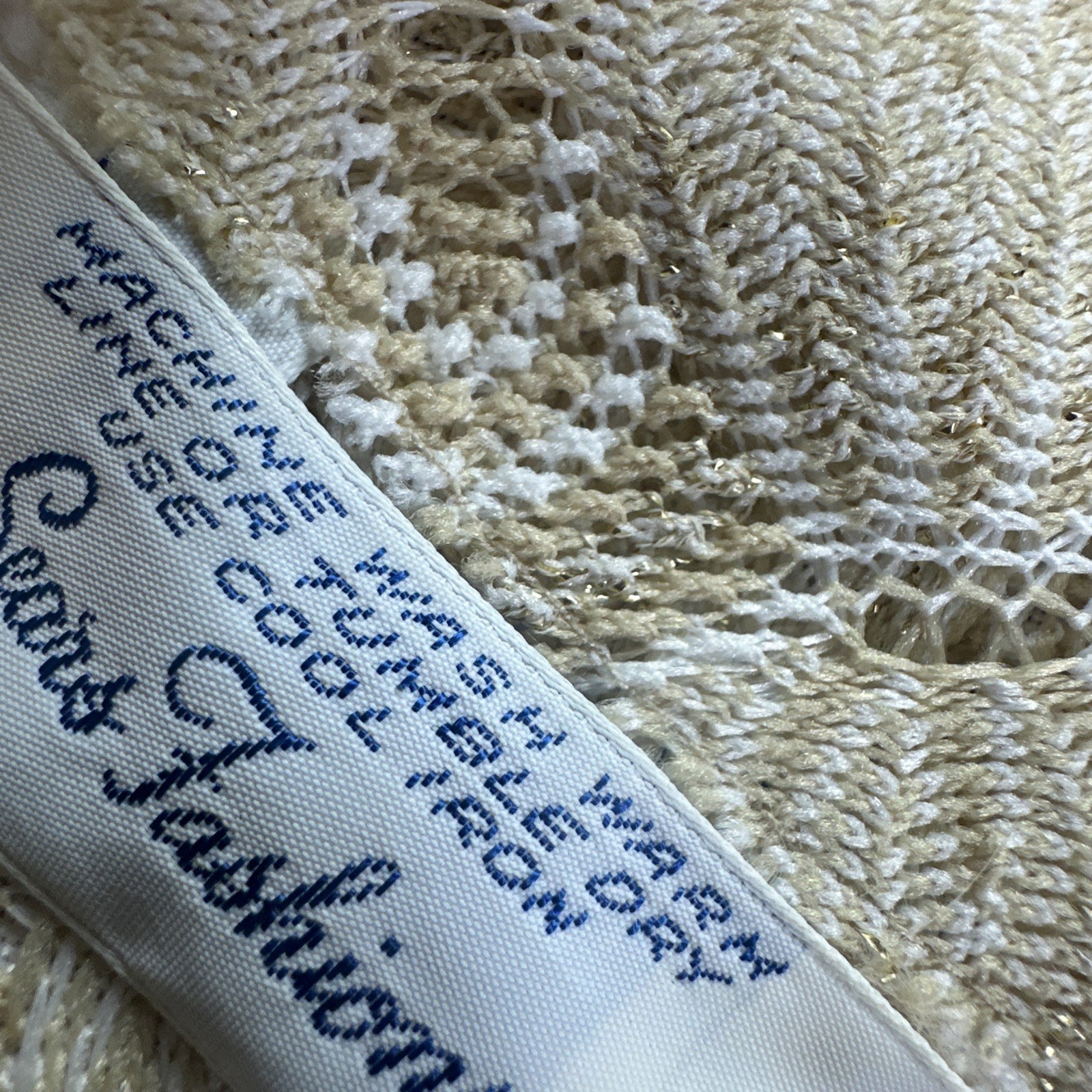 VTG Sears Fashion Beige Gold Metallic Knit Shell Top V-Neck Sleeveless 60s 70s