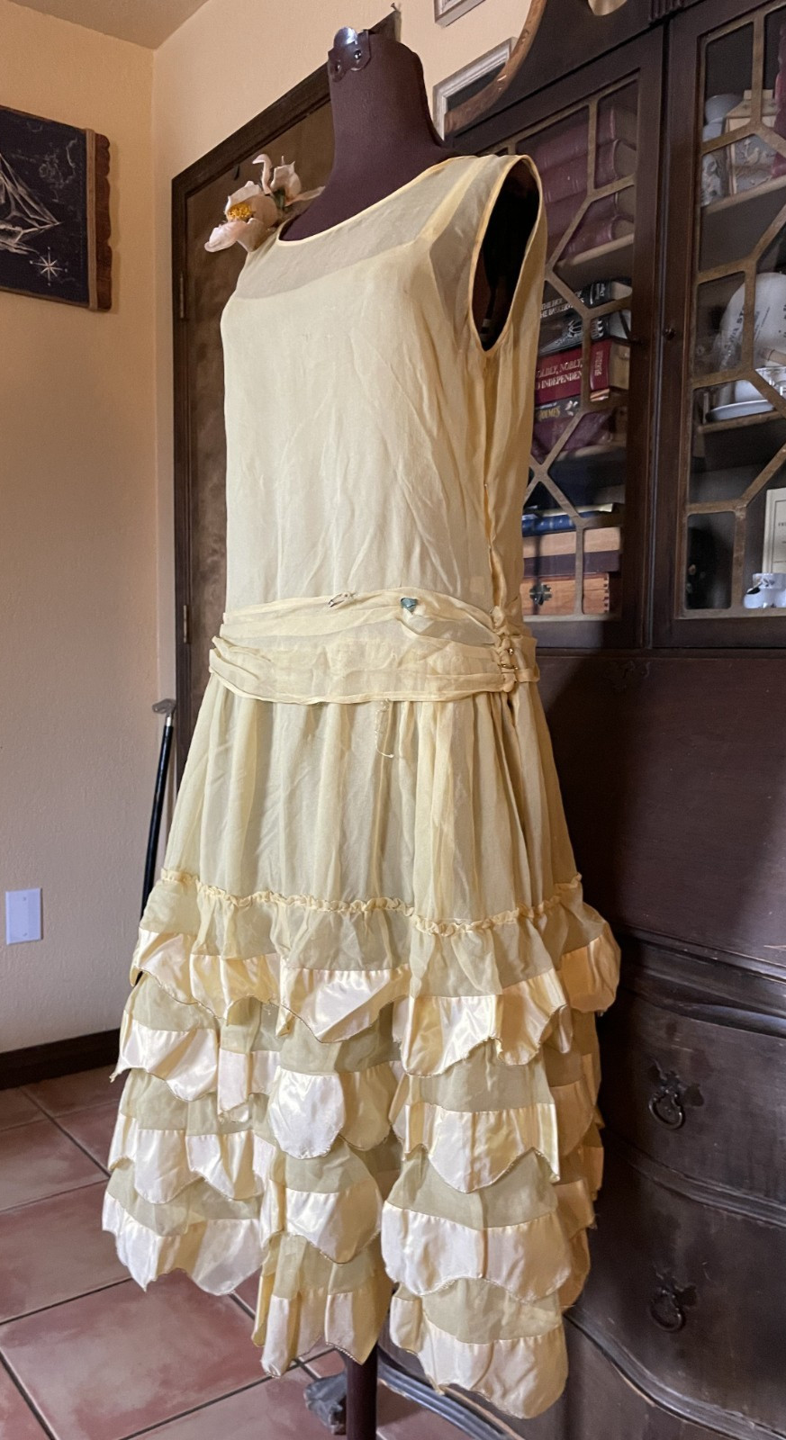 Genuine yellow 1920s Flapper or Formal Dress with Little Damage