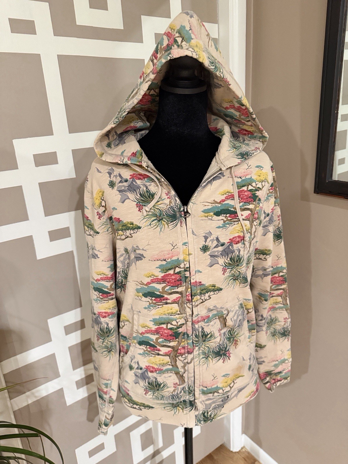 RARE Vtg Y2K Lucky Brand Bonsai Landscape Full Zip Hoodie
