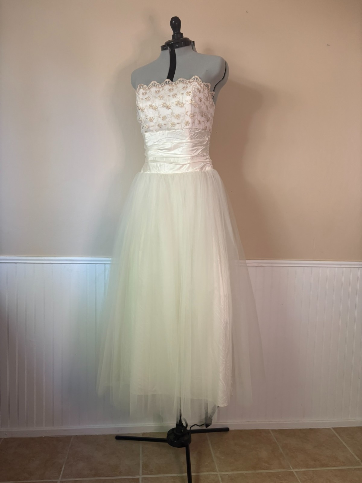 Vintage 1980s Jessica McClintock Gunne Sax White Strapless Princess – Size 9/10