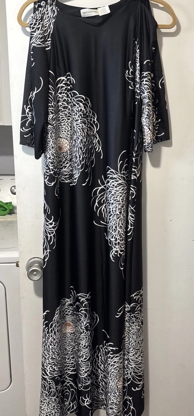 VINTAGE LIBERTY HOUSE HAWAII MAXI COLD SHOULDER BUTTON ARMS HAWAIIAN DRESS SZ 8