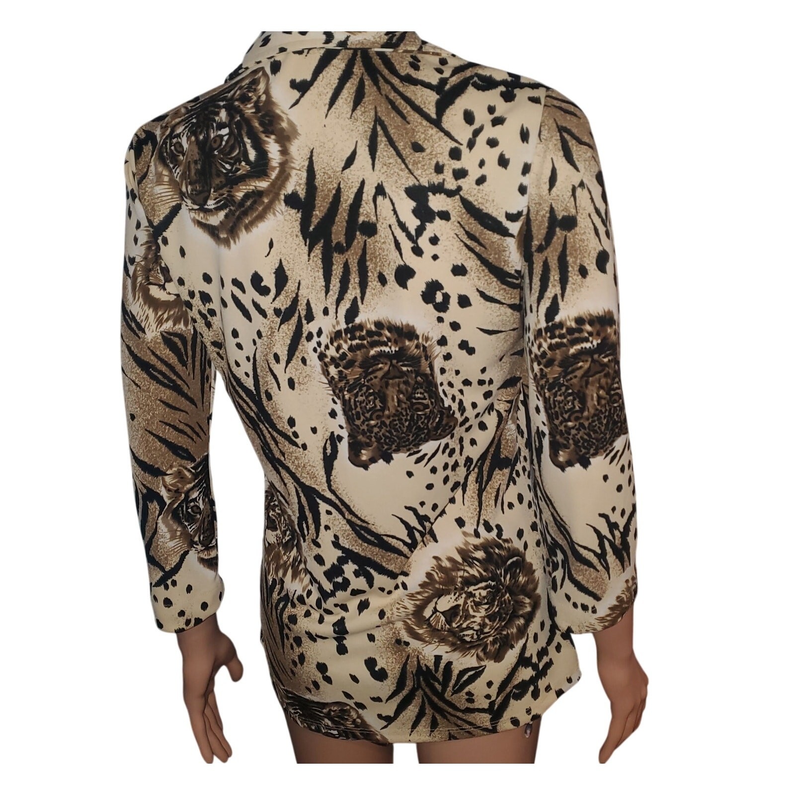 Rave Vintage Y2K Tiger Lion Print Tie Front Top Women’s S Animal Print