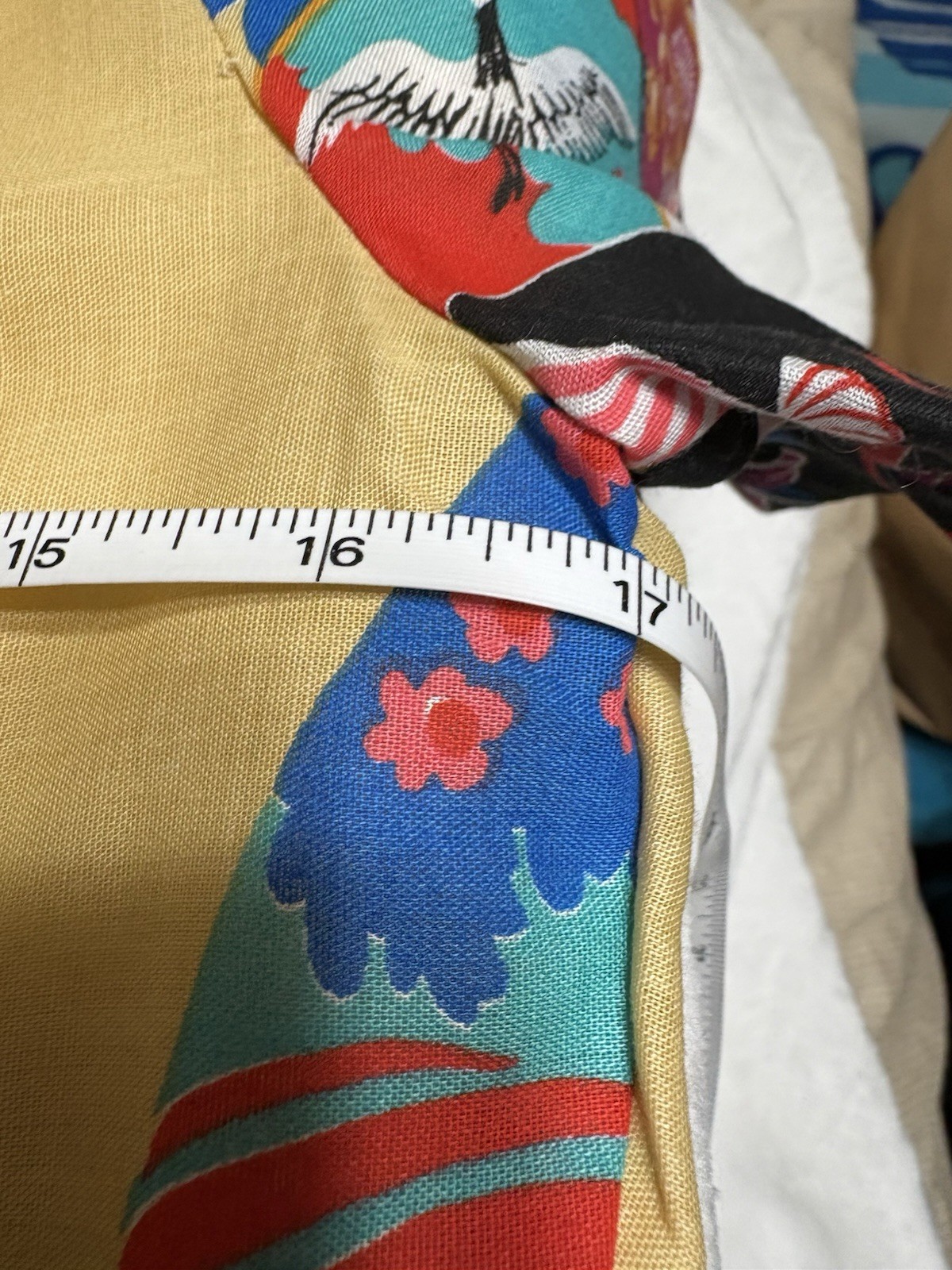 VTG 1980s Fritzi Asian Inspired Blouse AOP PRINT Asian Fans & Cranes XS B-34”