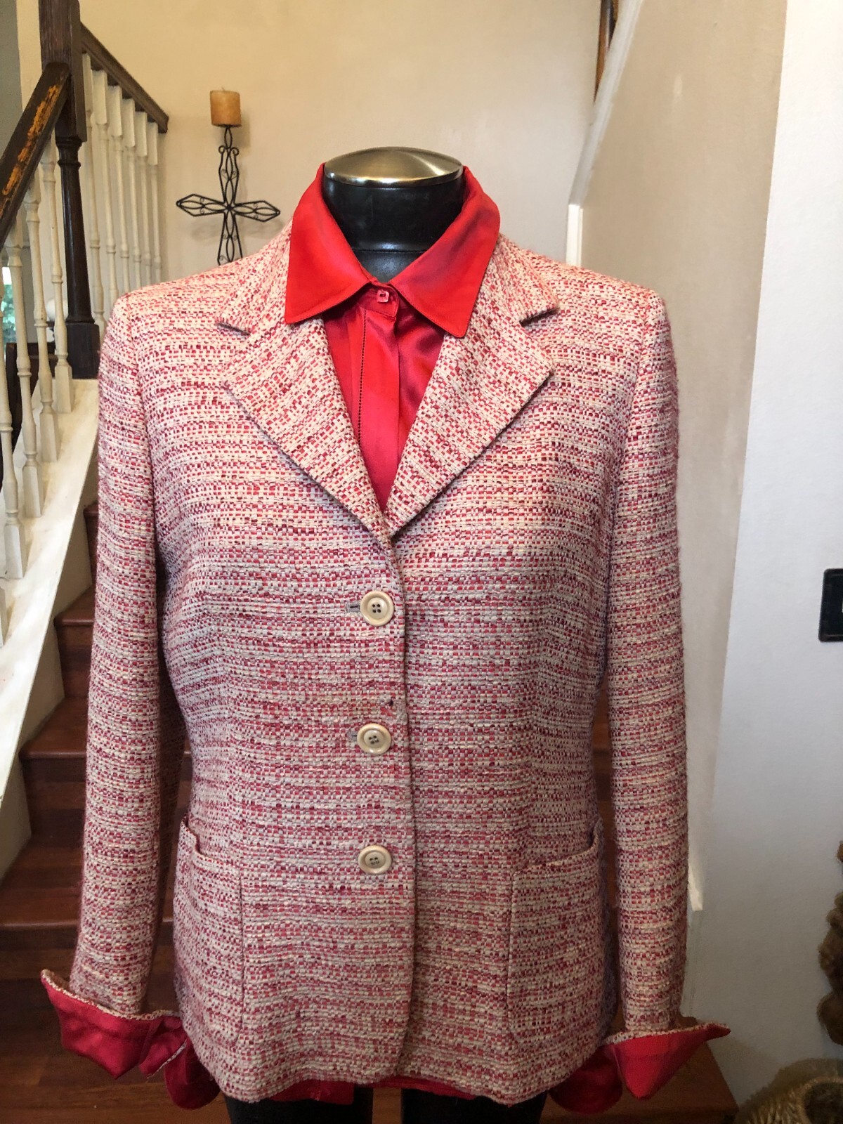 VTG Max Mara Vintage 2 Piece Red Jacket/Blazer & Blouse Silk Made In Italy Sz 14