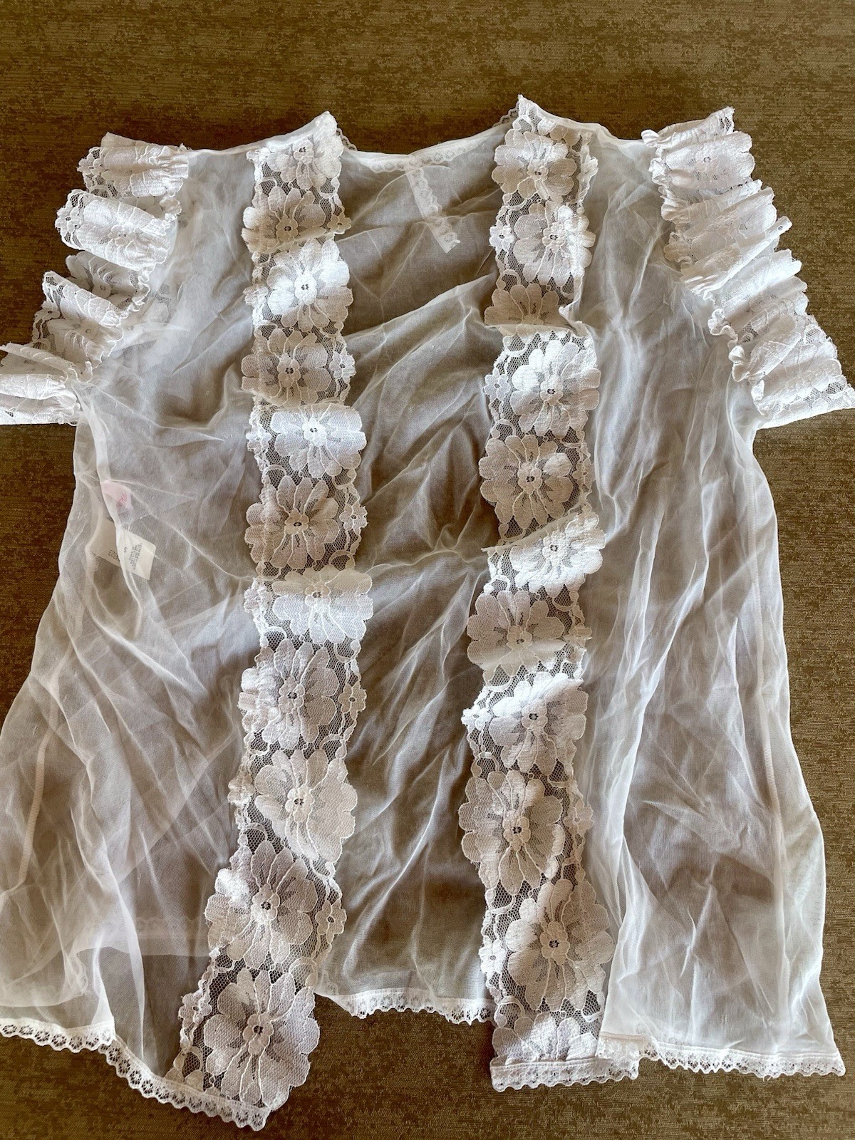 Vintage Avon Fashions Sheer Robe Lingerie Coverup Lace Trim Sz S White Negligee