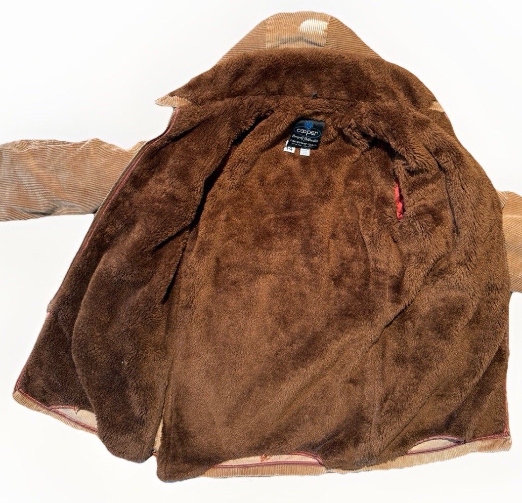 Vintage Cooper Corduroy fur sherpa Lined Jacket Talon Zipper Brown Coat Women 14