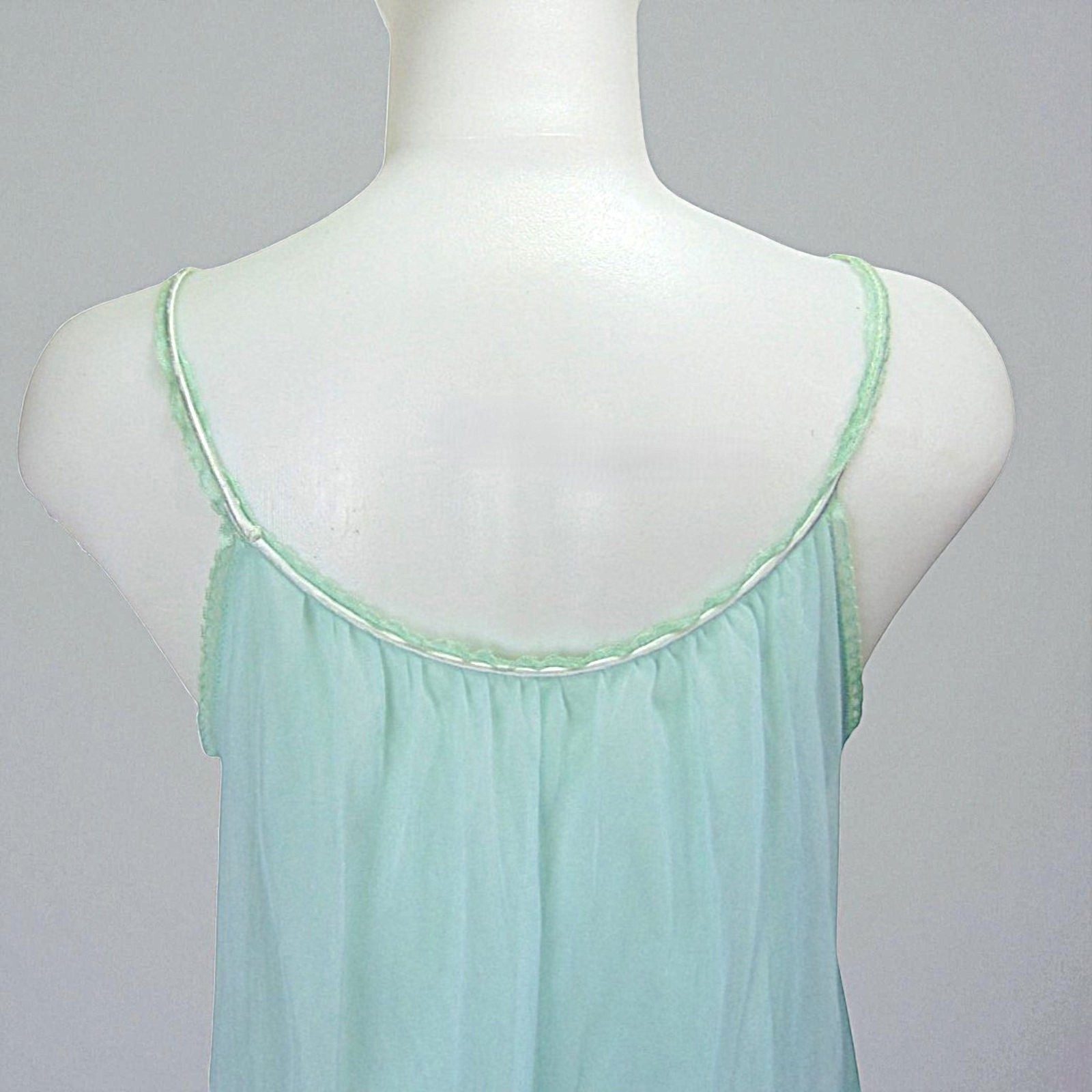 Vintage 1960s Van Raalte Aqua Chiffon Peignoir Set Lace Robe Nightgown Small