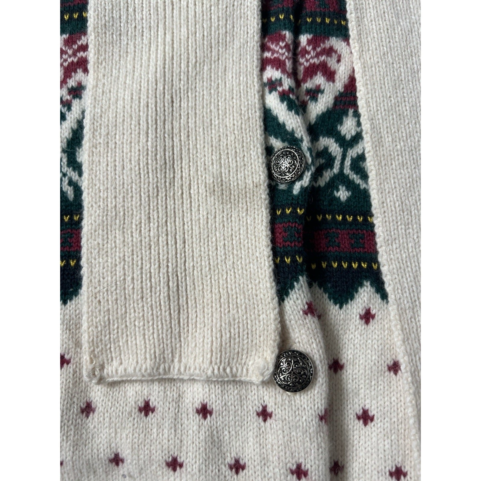 Vintage Cullinane Fair Isle Cardigan Sweater Scarf Cream Red Green Wool Angora