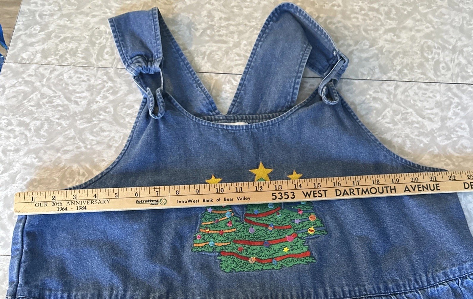 VTG Westbound Denim Christmas Holiday Embroidered Pockets Maxi Jumper Dress XL