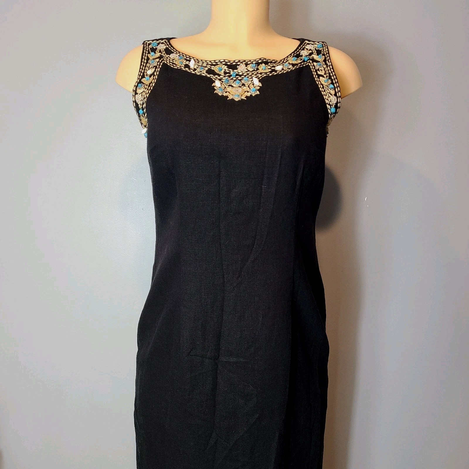 VTG Jessica Howard Dress Sz 8 Linen Seashell Embroidered Nautical Resort Cruise