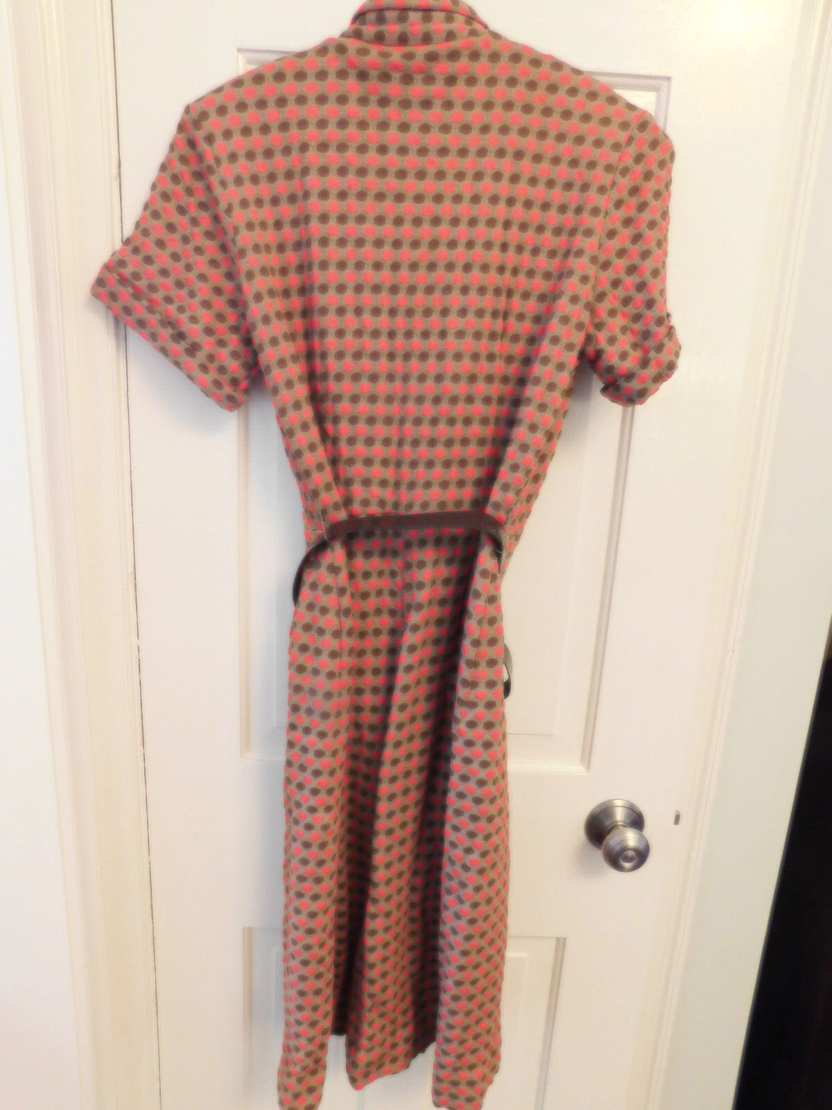 Vtg FAB Dress 60’s Button Front Bennett of Miami Brown Orange Polka Dot Belt S