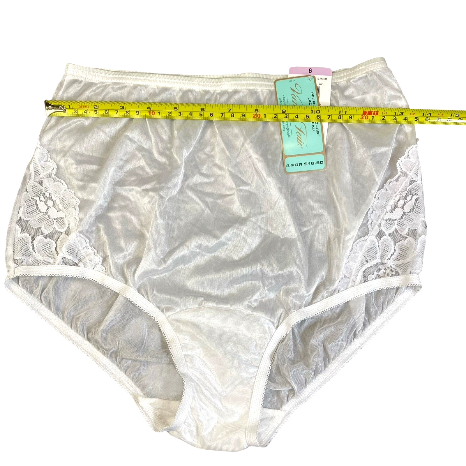 5 Pr NWT Vanity Fair Size 6 High Waist White Silky Nylon Panties Lace Panels VTG