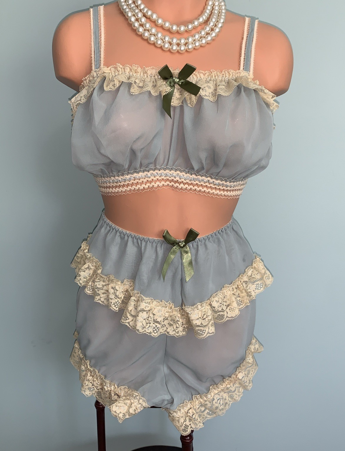 NEW Sheer Chiffon Lingerie Set 1X Bloomers Panties and Cami Top Frilly