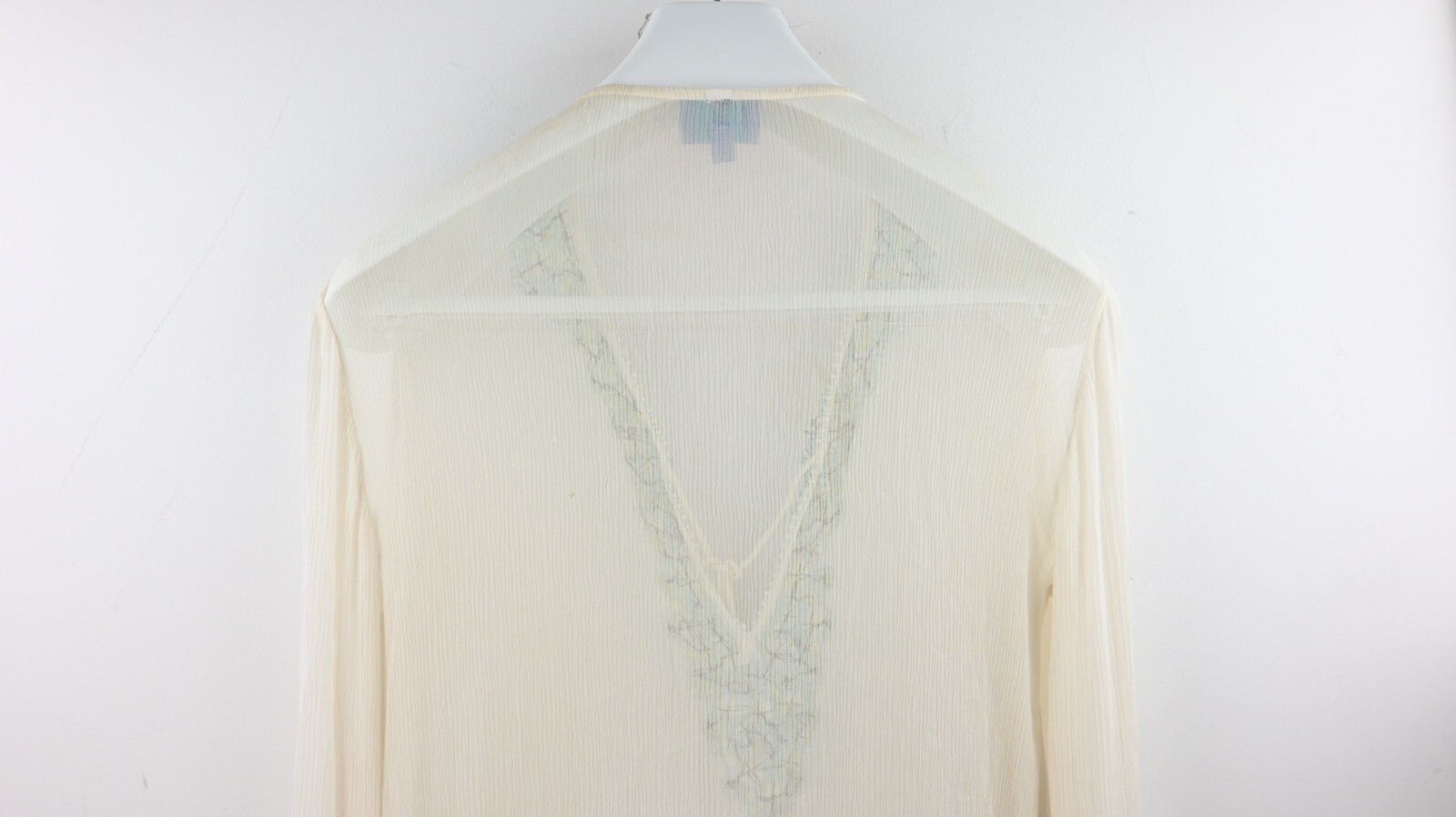 Vintage Bliss 100% silk long sleeve blouse in ecru with bead trim size M