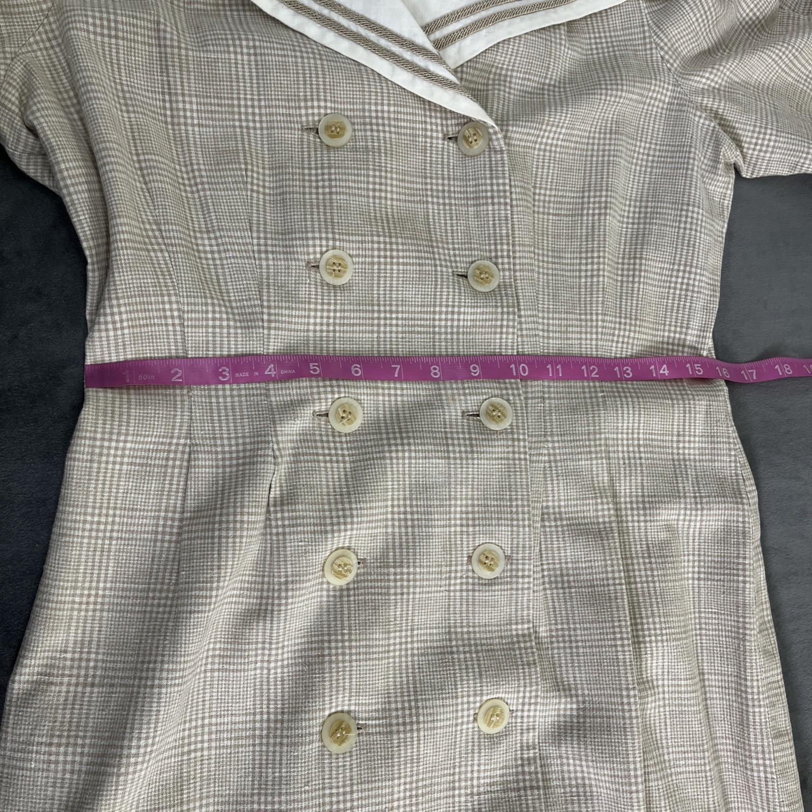 Vintage Sharon Young Button Up Plaid Dress No Size Retro Big Collar Charity