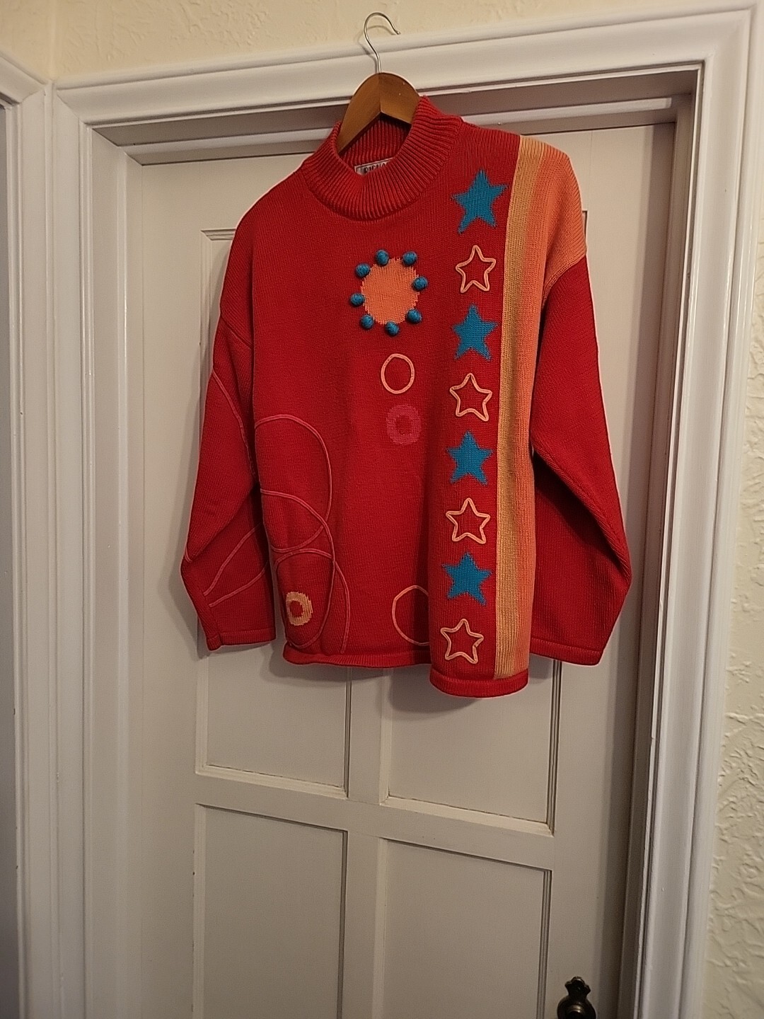 Vintage Y2K, 80s Richard Sport Sweater Shoulder Pads Sz M, 100% Cotton, UGLY