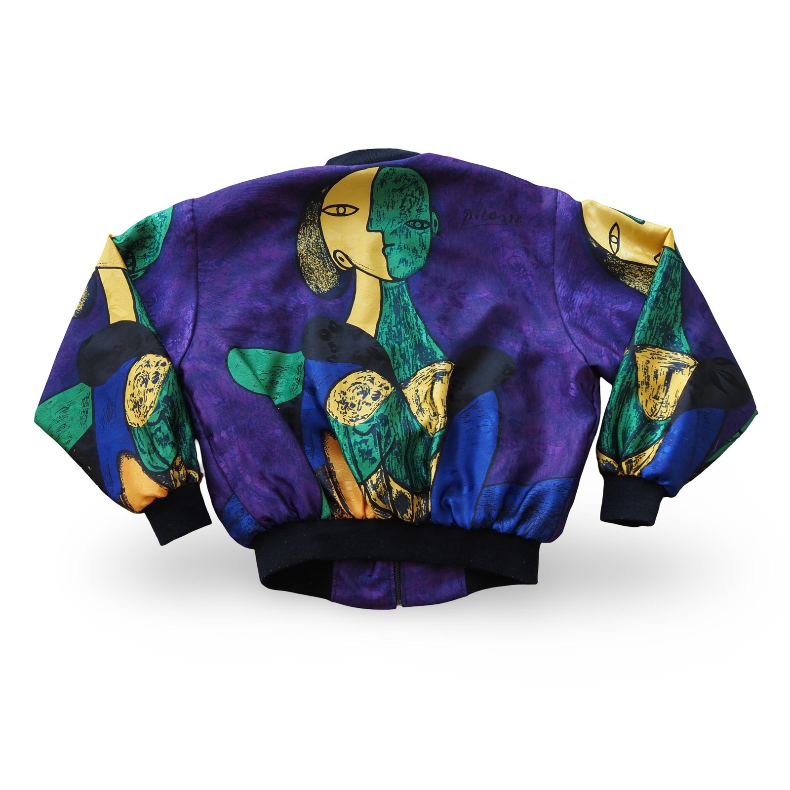 Vintage Nicole J Farah Picasso Face Art Bomber Jacket Women’s L-XL Purple