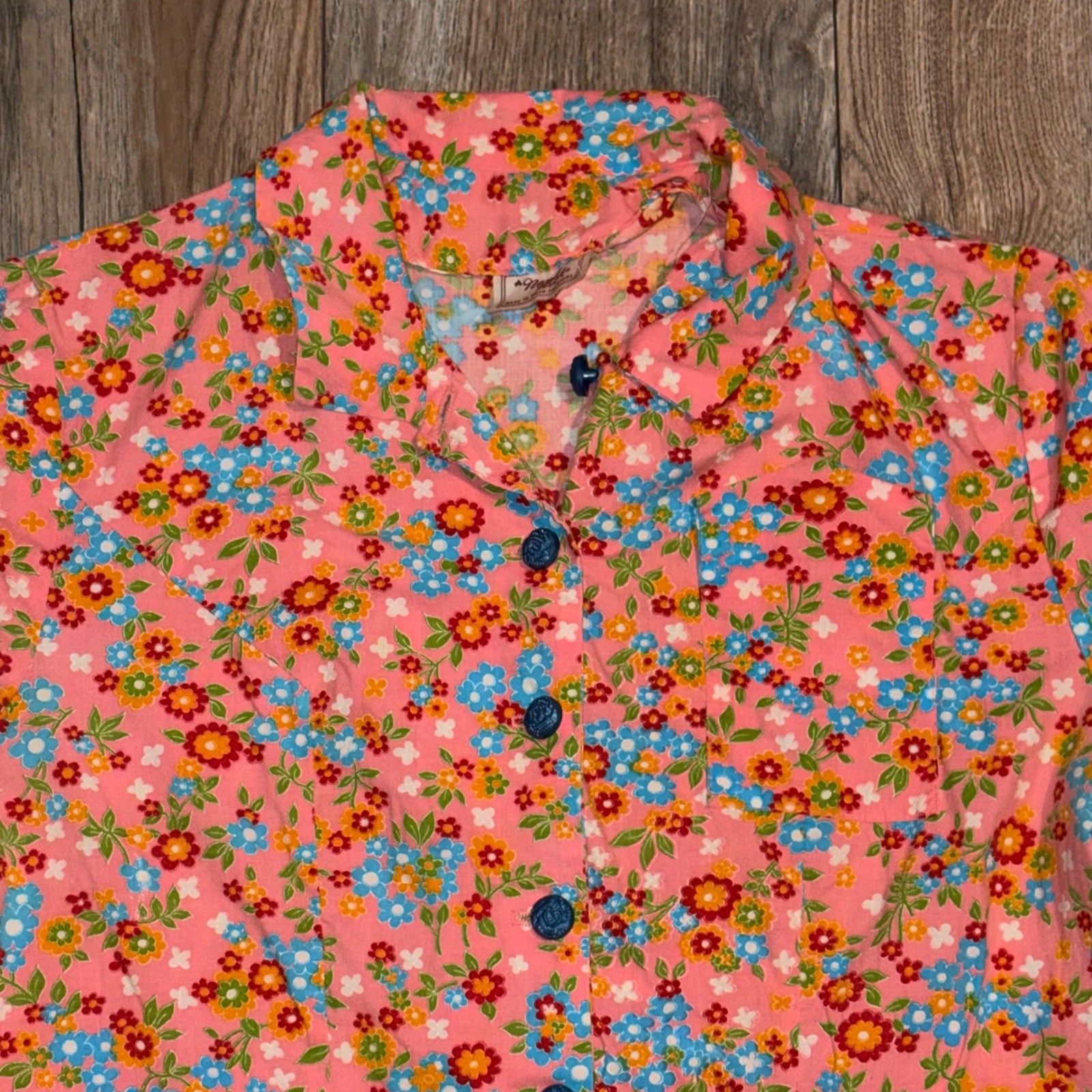 Vintage Nancy Frock Pink Floral Button Down Drop Waist Pleated Skirt Dress S