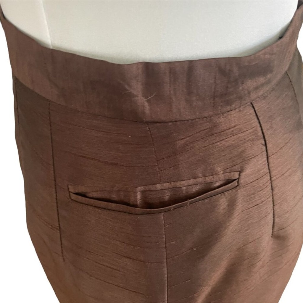Vintage Harve Bernard Collection Brown Textured Satin Pencil Skirt Size 6