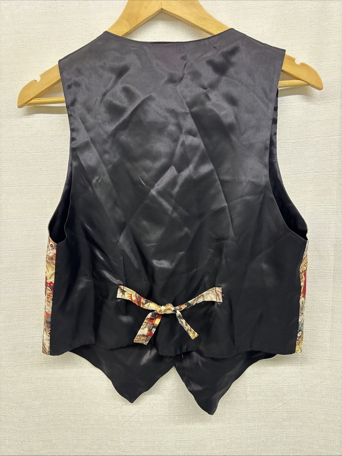 VTG 80s 90s Saddle River Cat Pet Tapestry Art Mom Button Black Vest Womens M