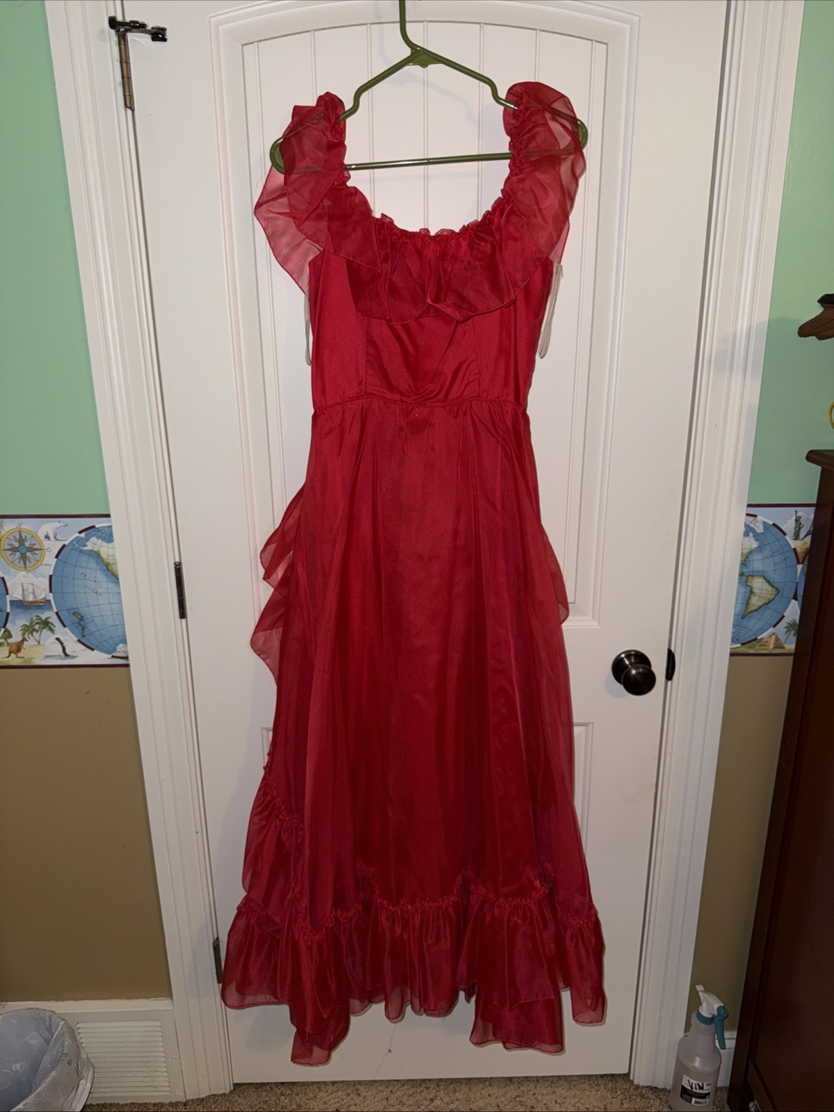 Vintage Handmade Tea Party Vibes Dress Cute Red Bow in Back Gown