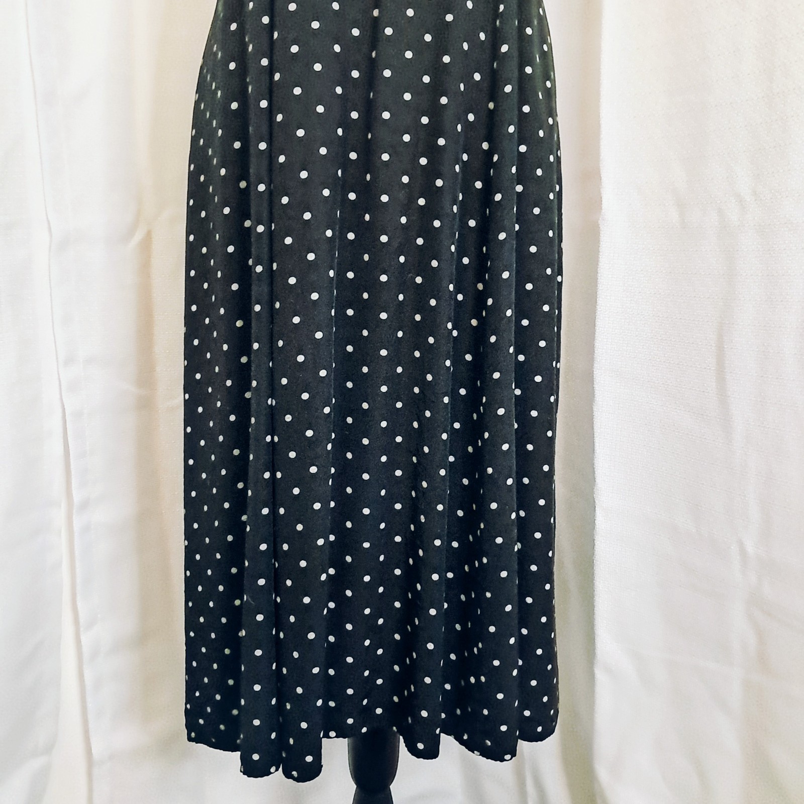 Vtg 90s Casual Corner Black Cream Polkadot Midi Dress Corset-Style Back 11/12