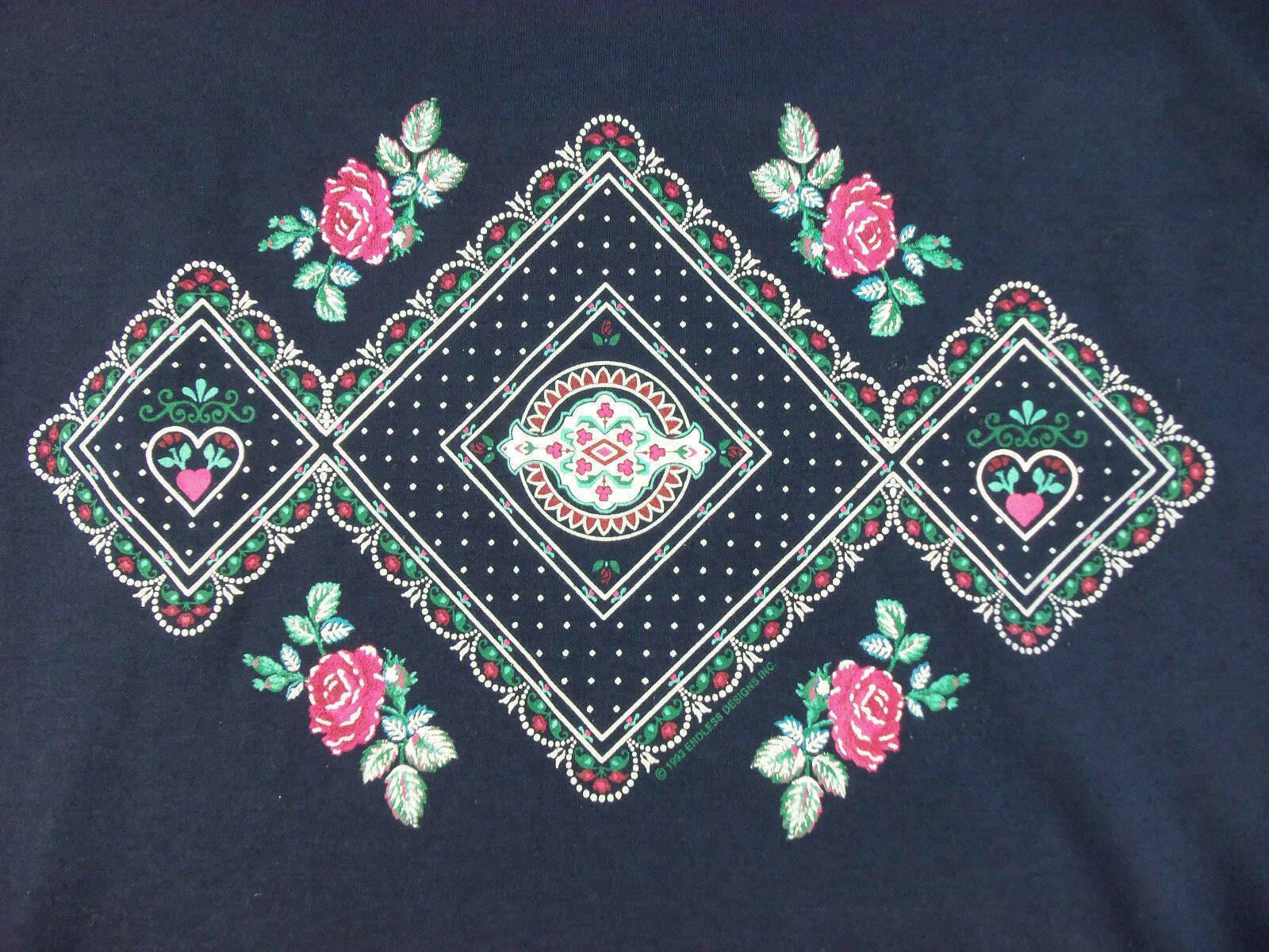 Vintage 90s Endless Designs Hearts Flowers T-shirt Size L Large Made in USA