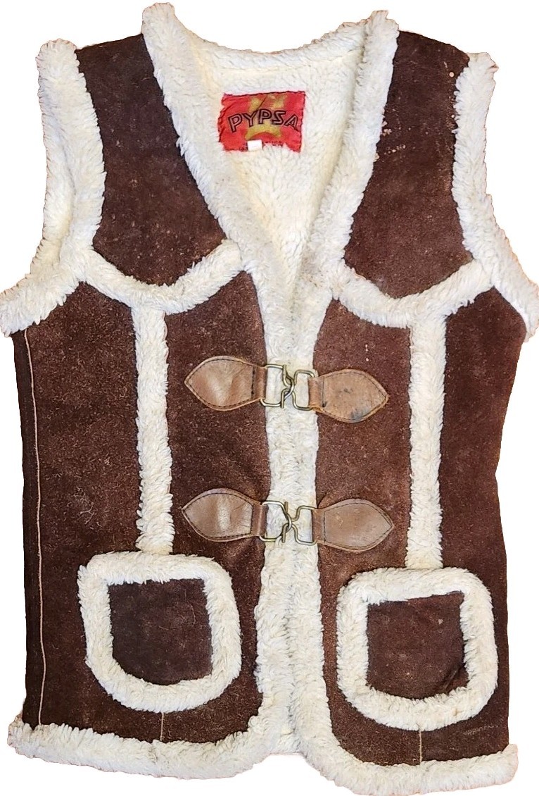 PYPSA Vest Size 30 Small Suede Sherpa Lined Buckle Vintage Stylish