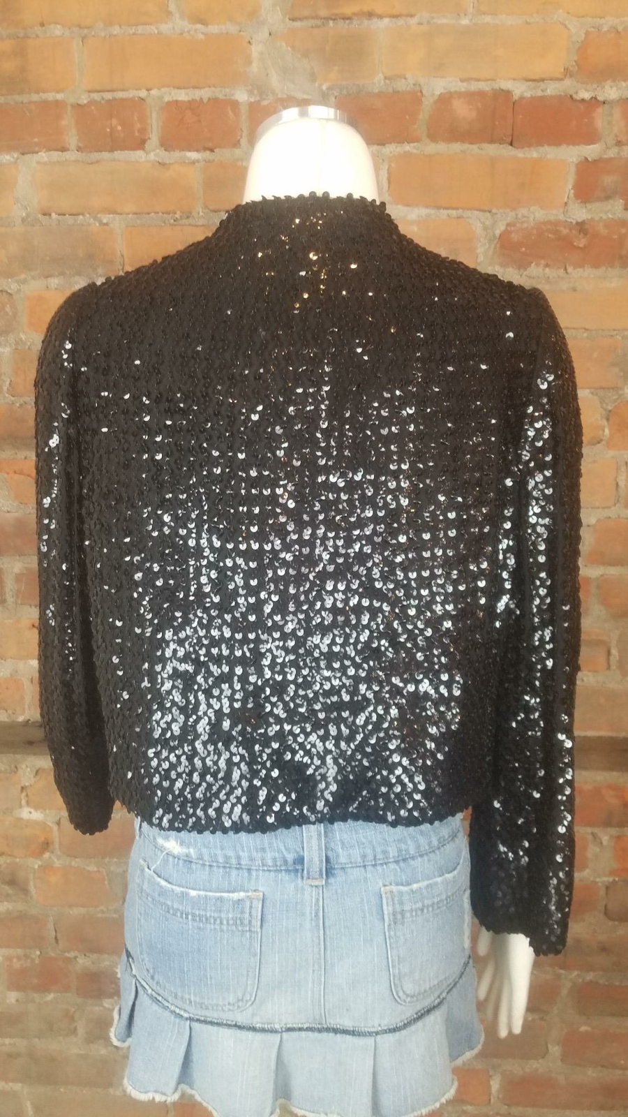 Vintage Mary Sachs Sequin Evening Cocktail Jacket 1950s Black Long Sleeves Sz M