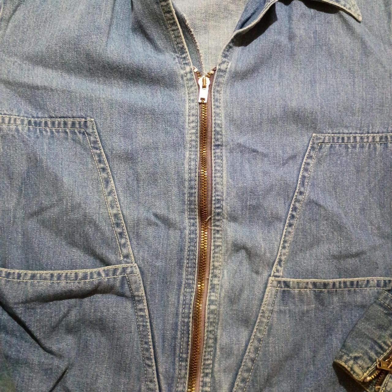 Vintage Faded Glory 70s Denim Jean Jacket Brass Zip Narrow Fit M