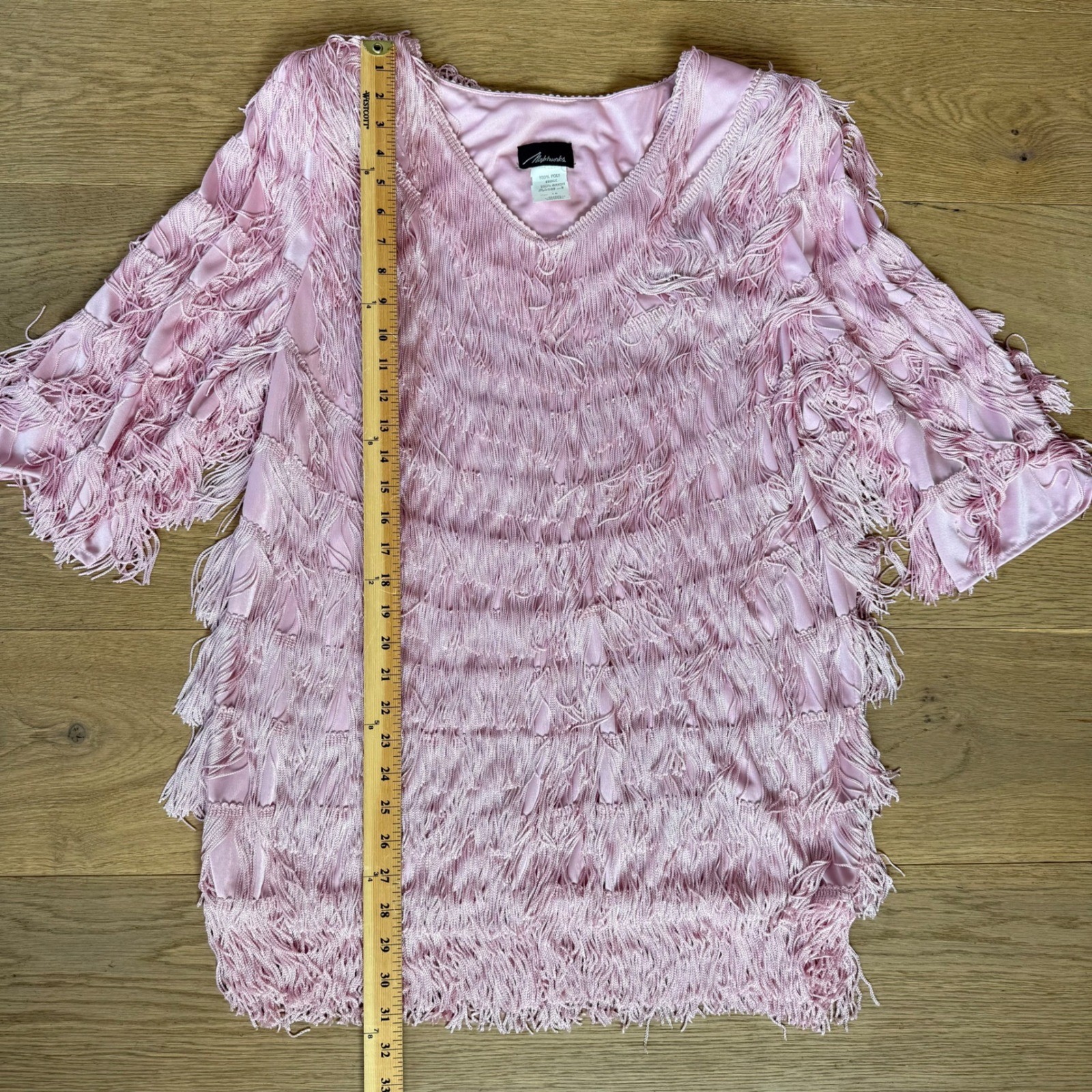 Nightworks Vintage Pink Fringe Mini Dress Tunic V-Neck Flapper Style Size 18