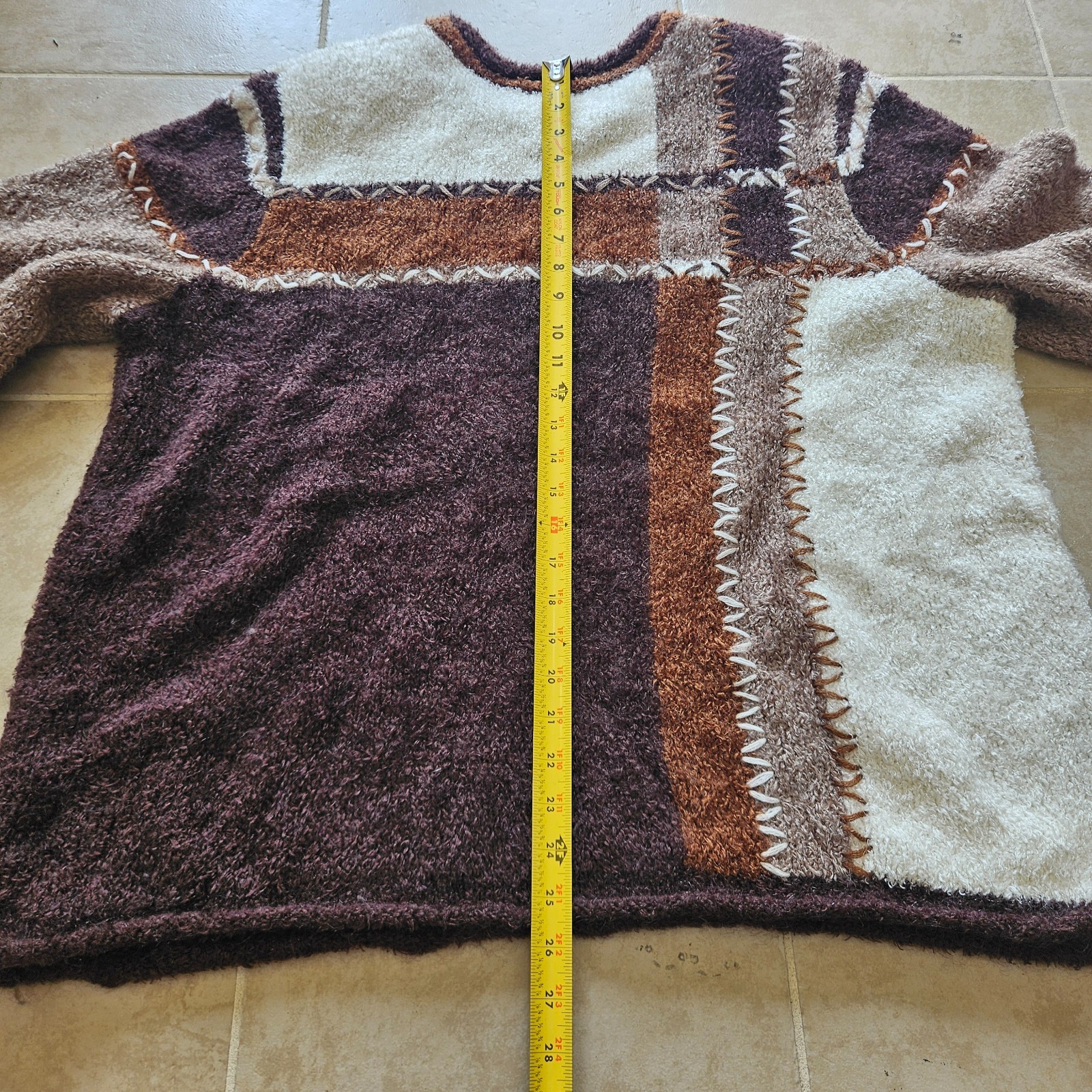 Vintage CJ Banks Sweater Womens 3X Brown White Tan Mohair Blend Fuzzy Pullover
