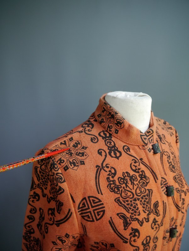 Vtg Hippie Festival Tribal Jacket Mandarin Carved Bone Buttons Cheppu Nepal S
