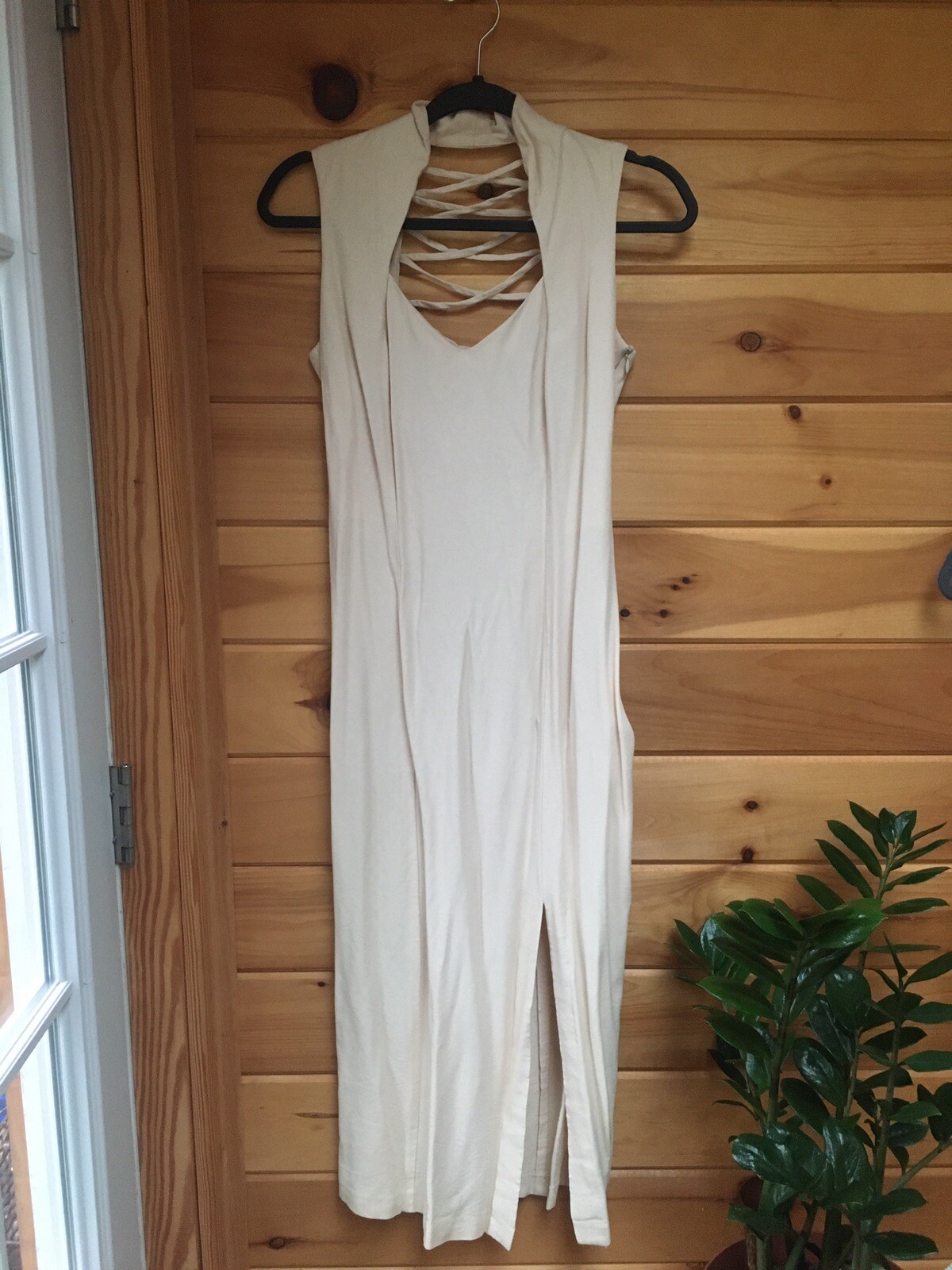 vintage 90s dress Cream Size 8 Small Joseph Ribkoff Criss Cross Back Detail
