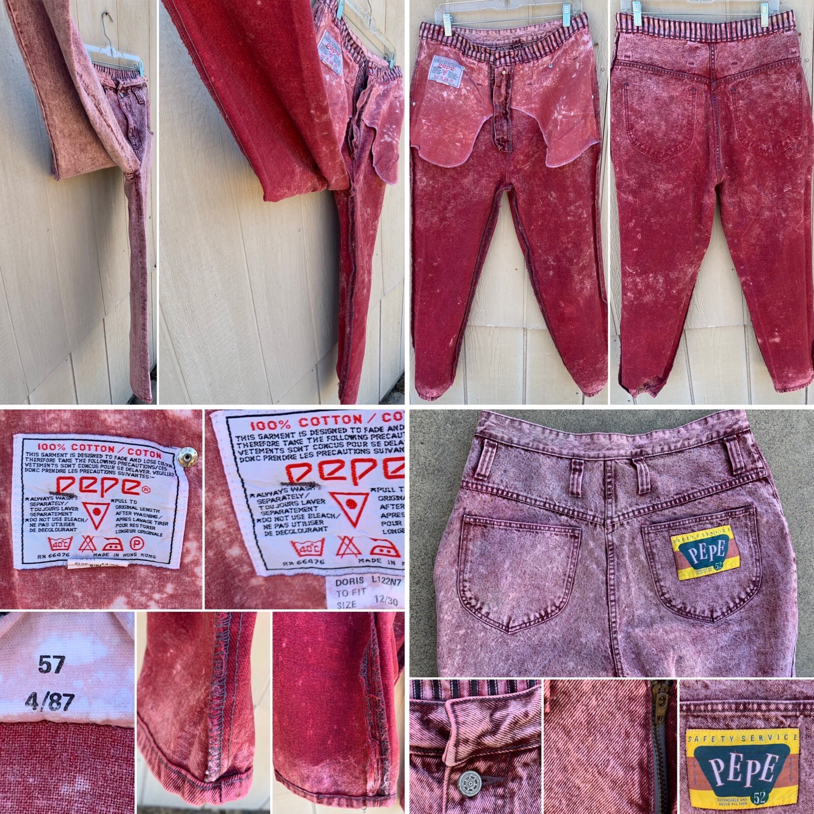 vintage Pepe Jeans acid wash high A waist tapered leg size 12/30 35 waist