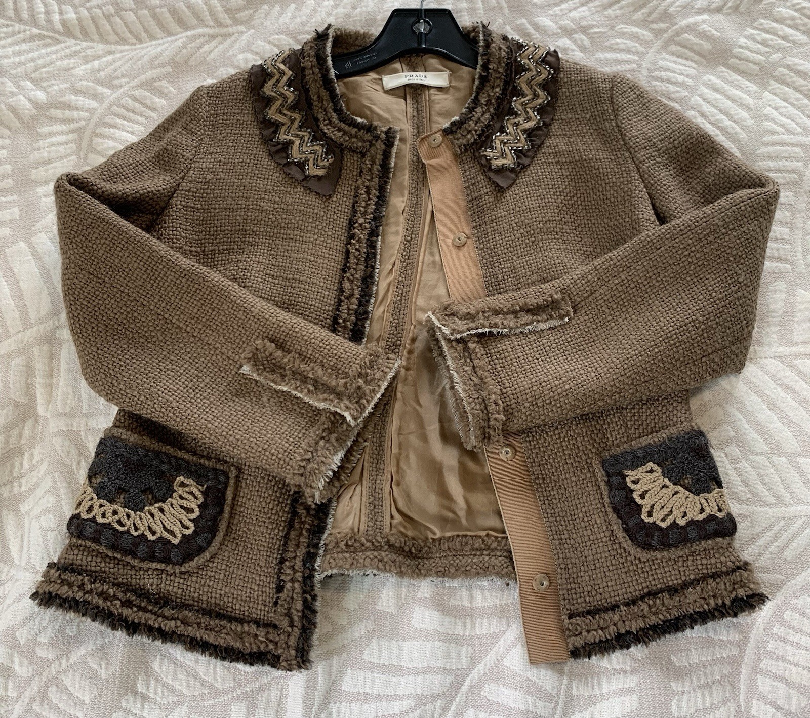 PRADA Classic Tweed Textured Blazer Jacket In Wool Sz 40 Vintage