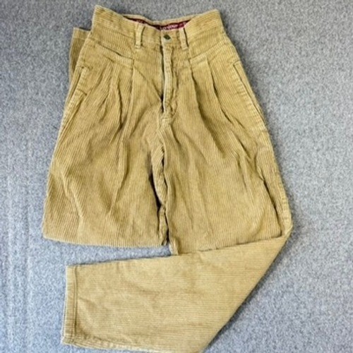 Vintage Bonjour Corduroy Pants Womens 3/4 Tan Khaki High Waisted Pleated Tapered