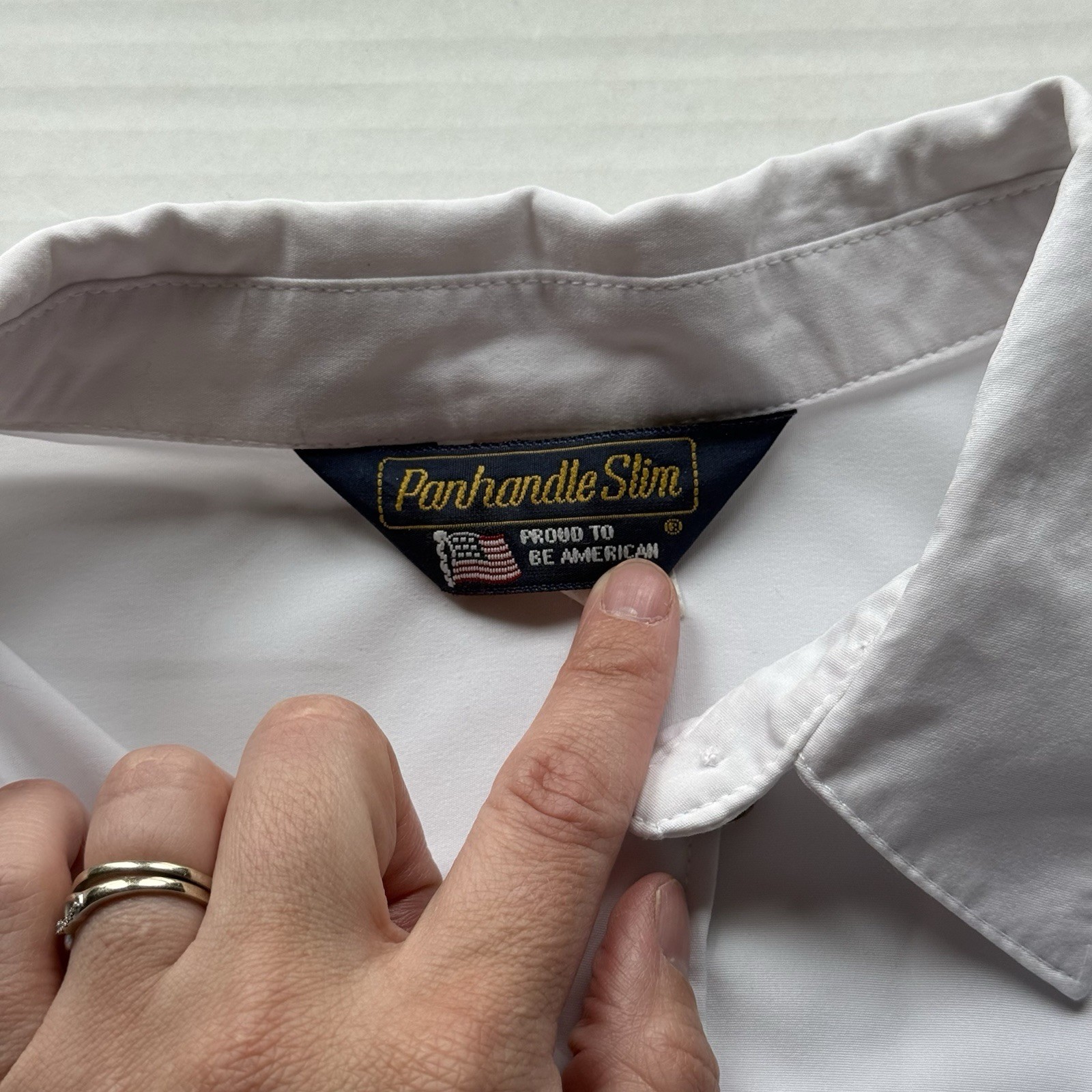 VTG Panhandle Slim White Ruffle Bottom Down Metal Buttons Western Rodeo M USA