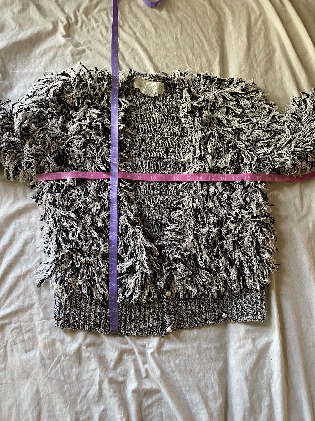 Vintage SIDE EFFECTS Hand Crochet Sweater Women Small Eyelash Knit Fluffy Fuzzy