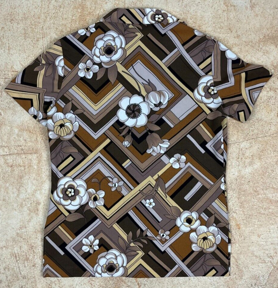 Vintage 70’s/80’s Brown Floral and Geometric Mod Button Down