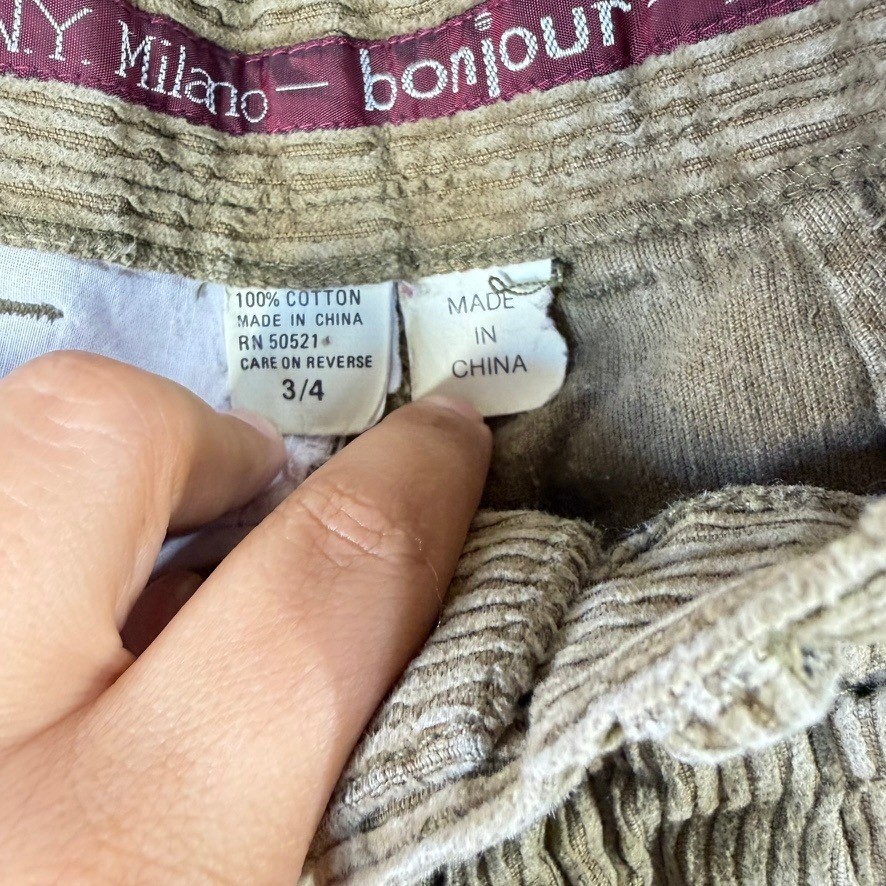 Vintage Bonjour Corduroy Pants Womens 3/4 Tan Khaki High Waisted Pleated Tapered