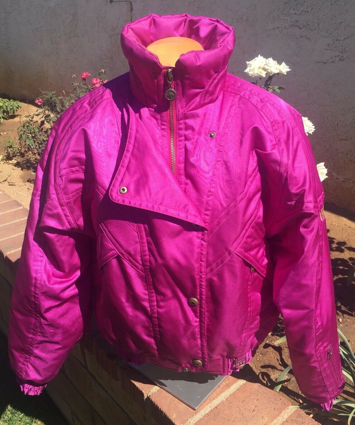 Vintage 80s 90s Descente Neon Purple Ski Snow Puffer Jacket Retro Shiny Bunny