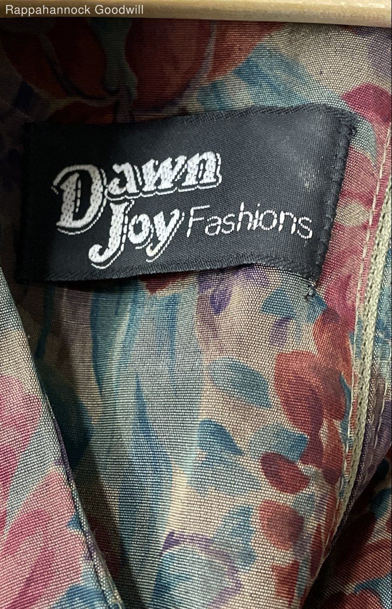 Vintage 80s Dawn Joy Fashions Women’s Multicolor Floral Peplum Belted Dress