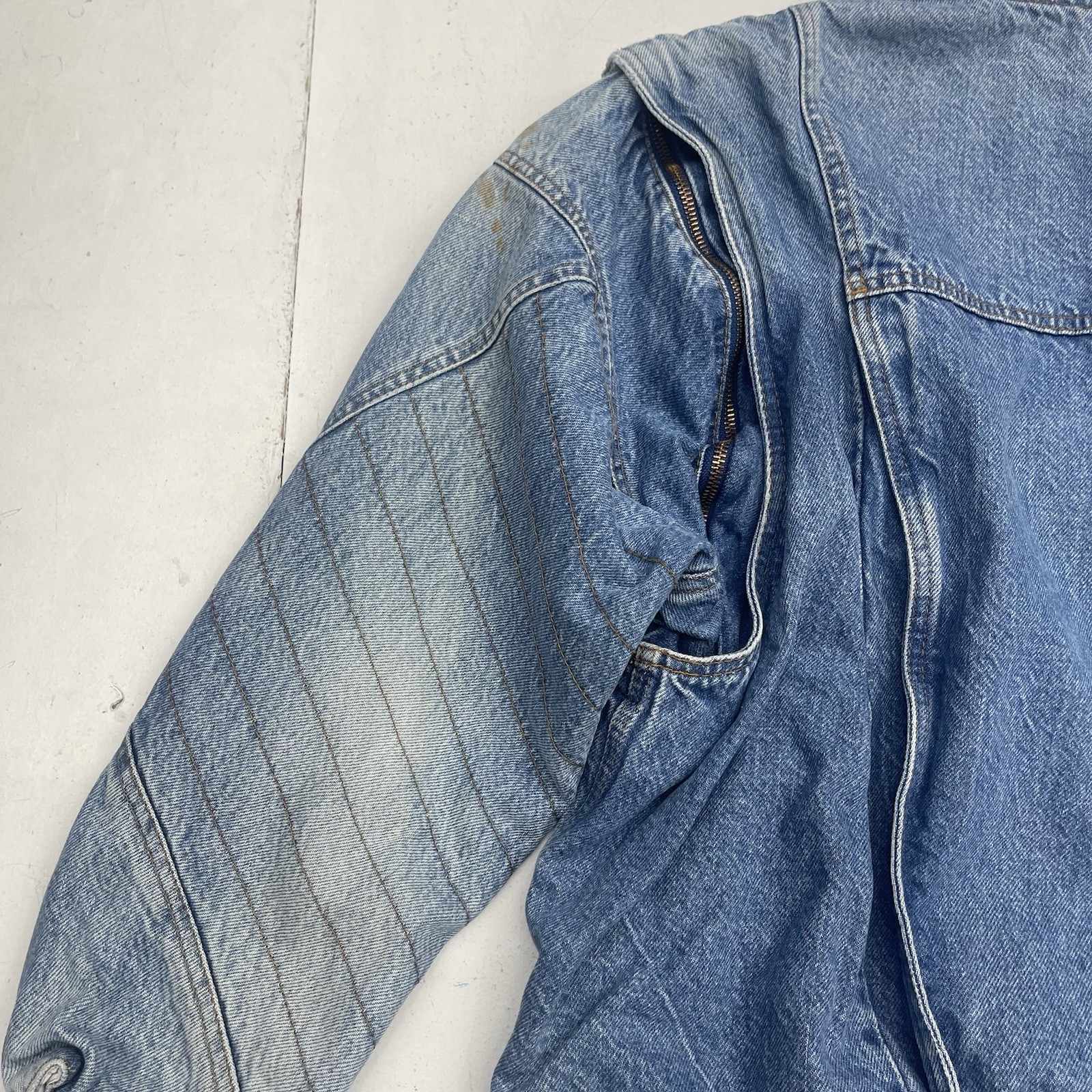 Vintage Le Arsi Blue Denim Bomber Trucker Jacket Women’s Size Large 13/15