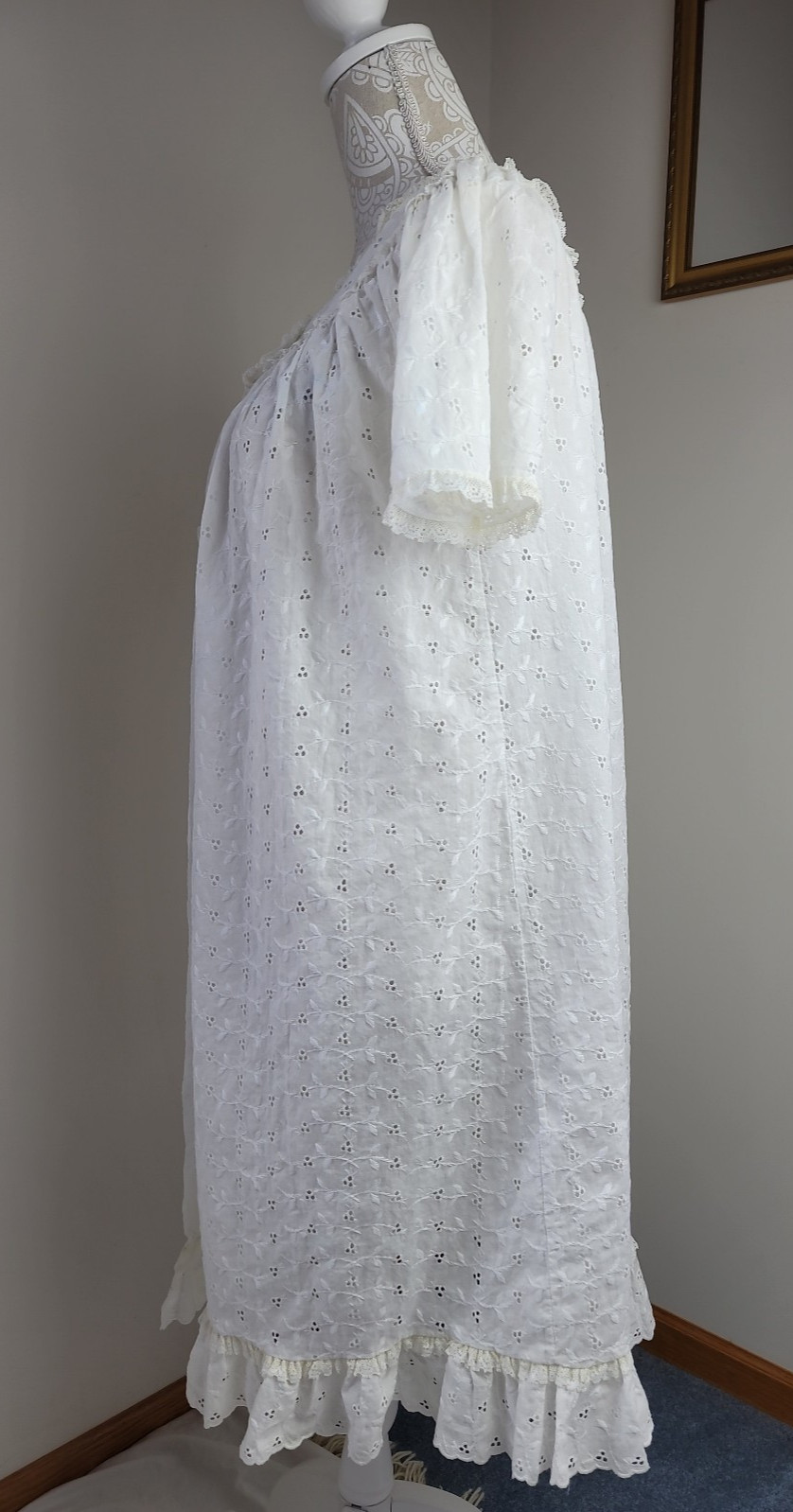 Vtg Barbara Lee Robe White Eyelet Lace Sz Small Summer Cover Up Short Sleeve