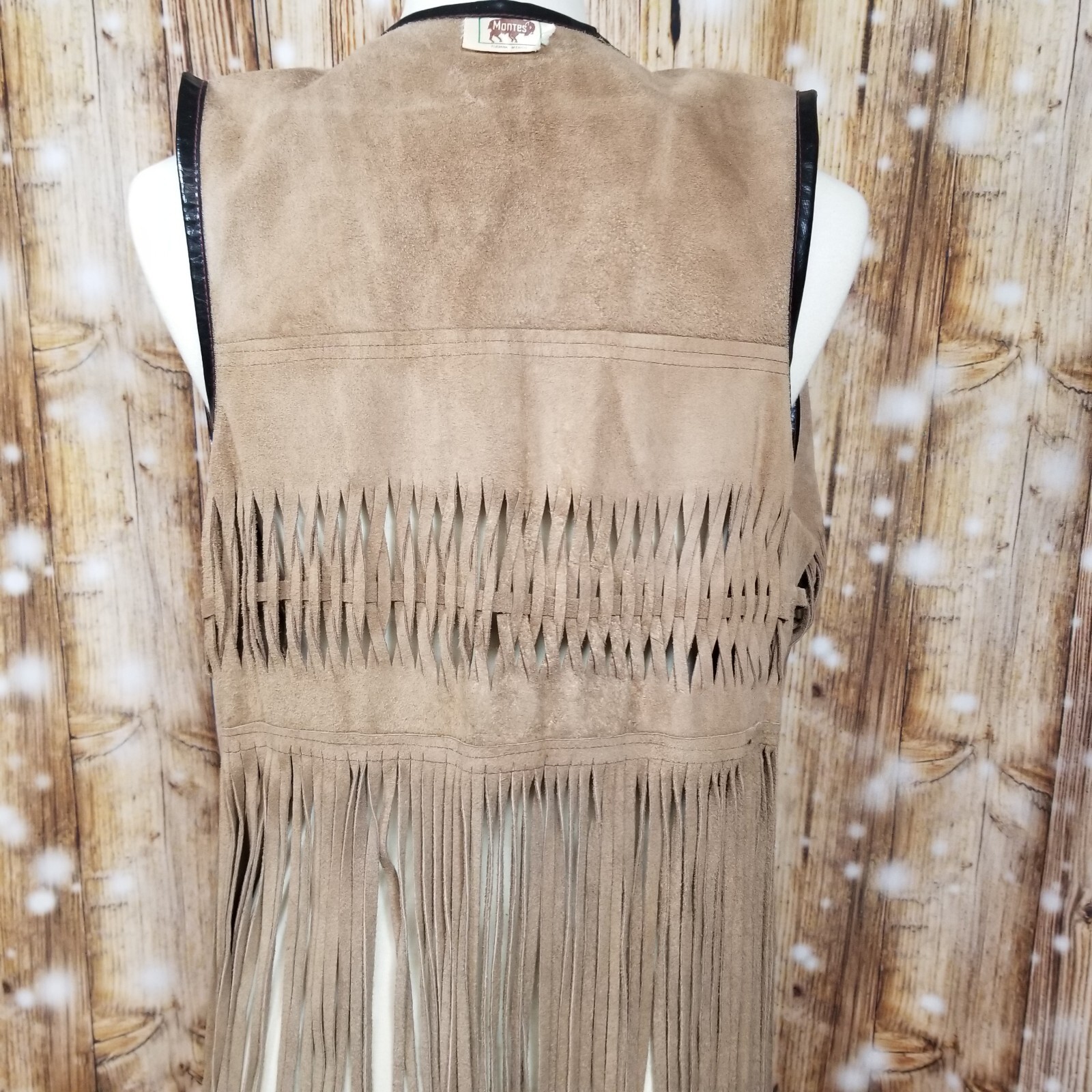 VTG Montes Suede Tan Leather Women’s Stylish Fringe Vest Vintage Made In Mexico