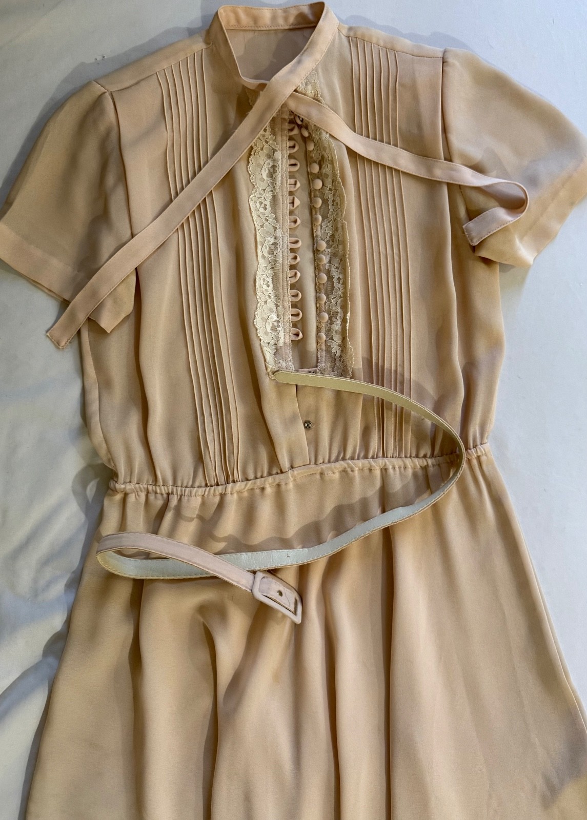 Cream Lace-Trimmed Vintage Style Dress