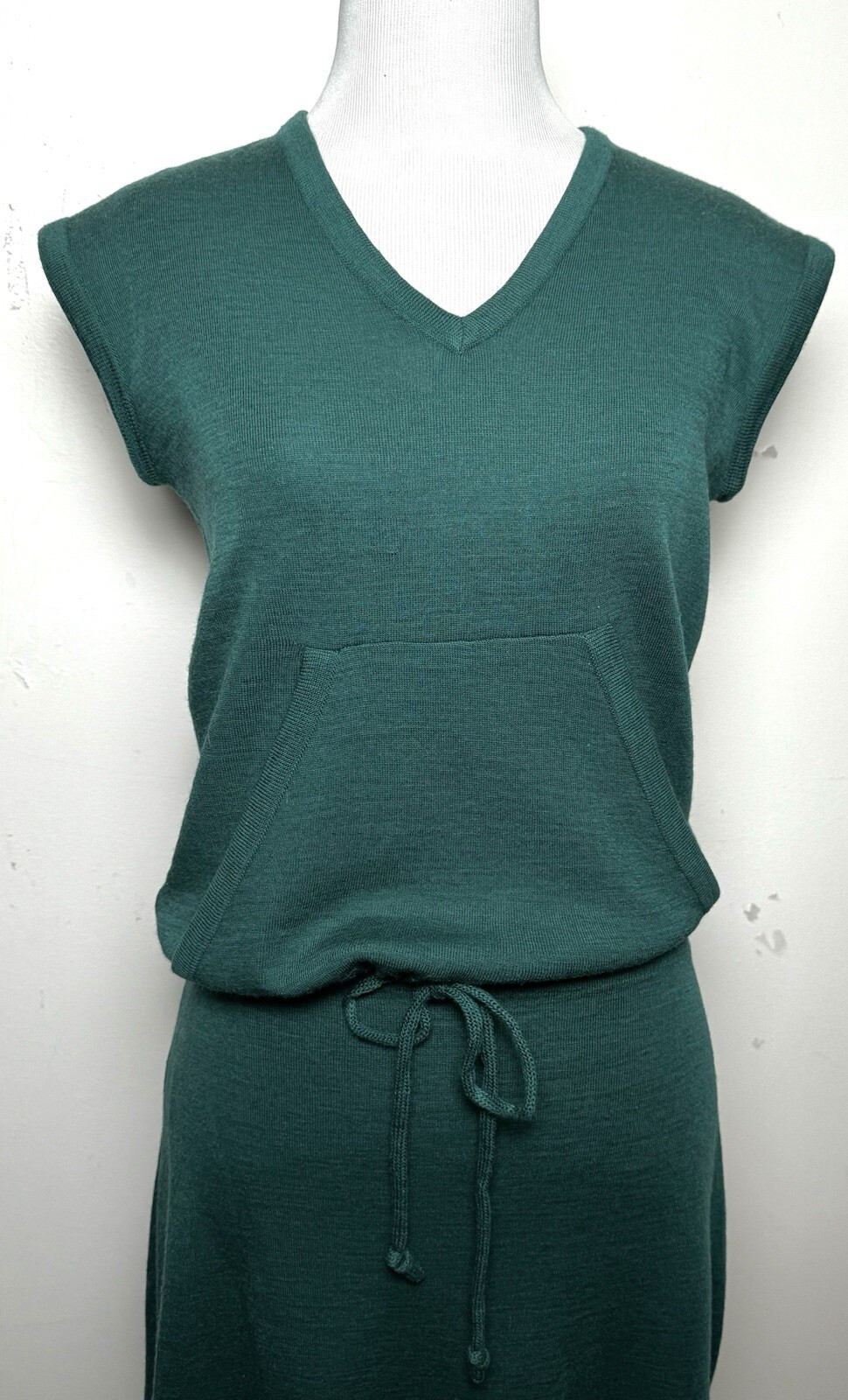 Vtg 70s Wool Knit Matching Outfit M Green Crop Top Swing Skirt Dress Set 2 Pc