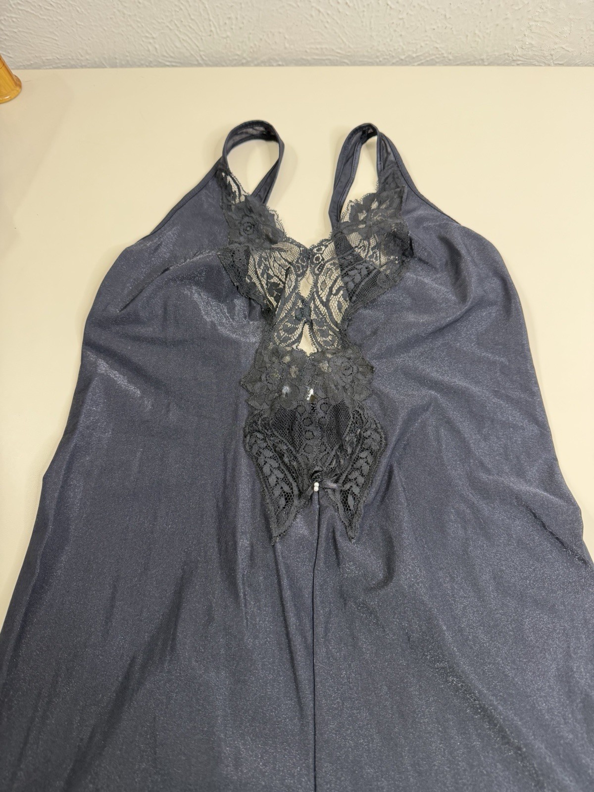 VTG Shirley of Hollywood-Fit M-Black Catsuit Lace Insert Vampy Boudoir Goth GUC